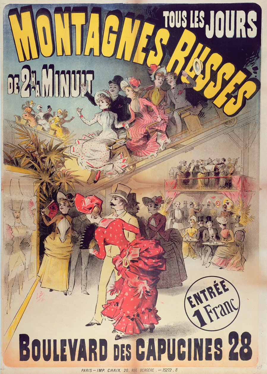 Affiche publicitaire pour les montagnes russes du Boulevard des Capucines, Paris, 1888 - French School