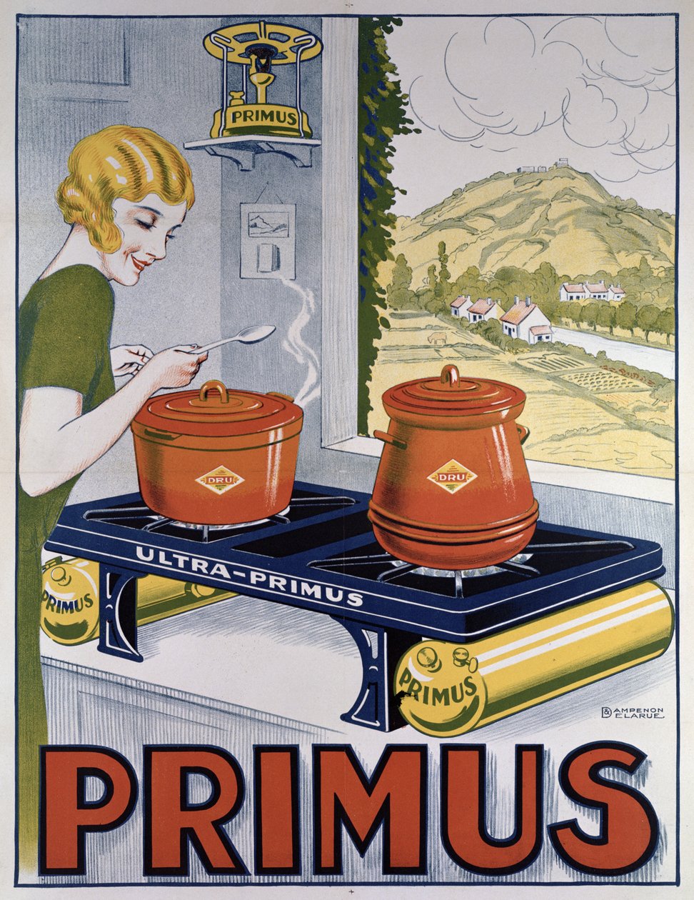 Affiche publicitaire pour le réchaud Primus, imprimée par Dampenon & Elarue - French School