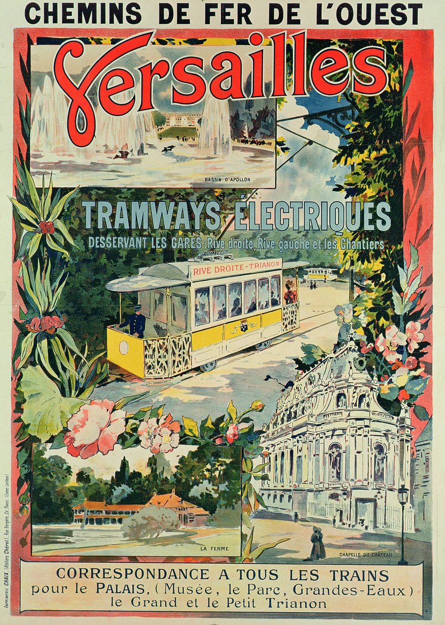 Affiche publicitaire pour le tramway électrique à Versailles - French School