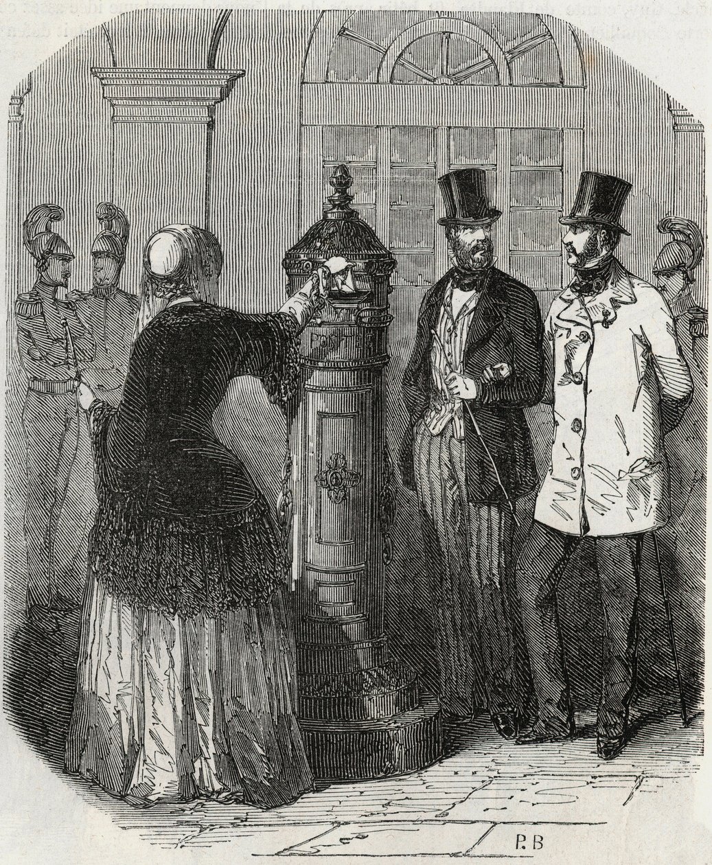 Postes : nouvelle boîte aux lettres - gravure dans « Tableau-de-Paris » par Edmond Texier 1852 - French School