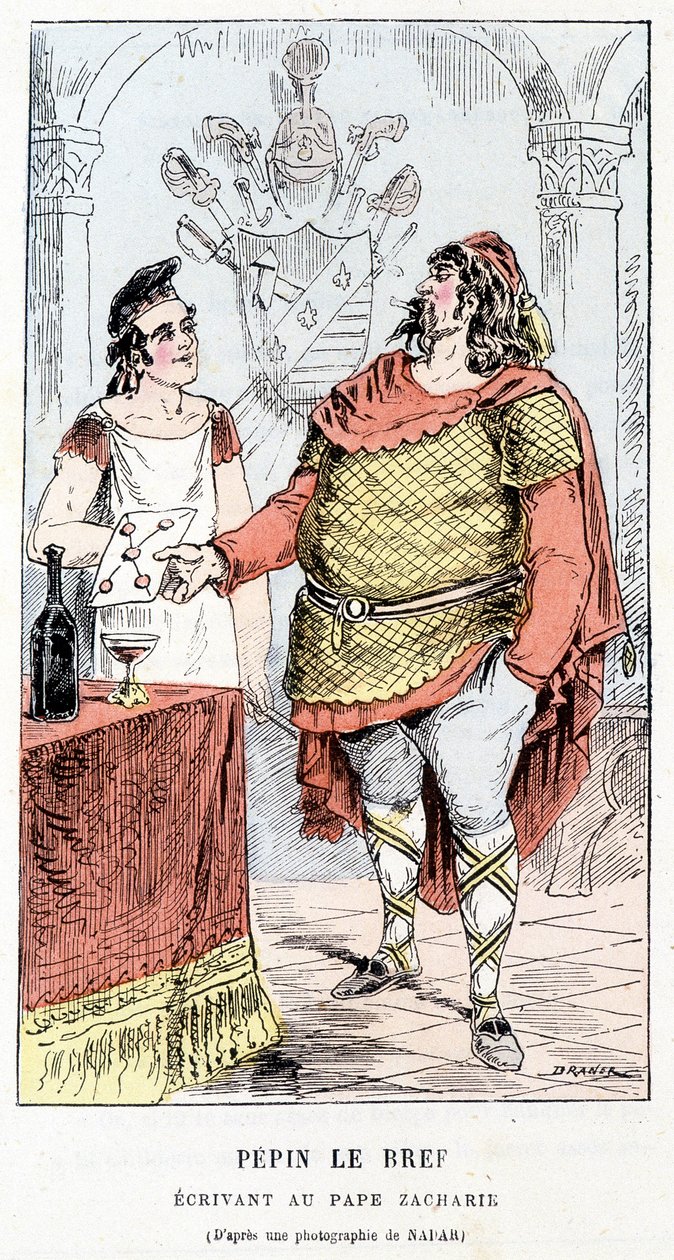 Pépin le Bref écrivant au pape Zacharie - dans « Histoire de France Tintamarresque » par Touchatout - French School