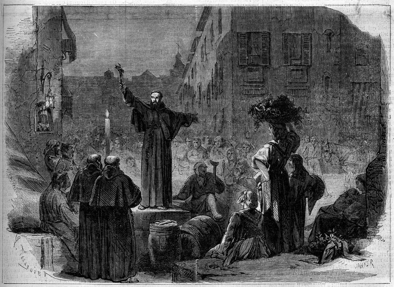 Prédicateur donnant son sermon dans la rue de Tolède à Naples, Italie - French School