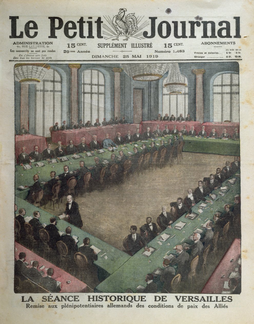 Présentation des conditions de paix alliées aux délégués allemands le 7 mai 1919 à Versailles, couverture de Le Petit Journal, 25 mai 1919 - French School