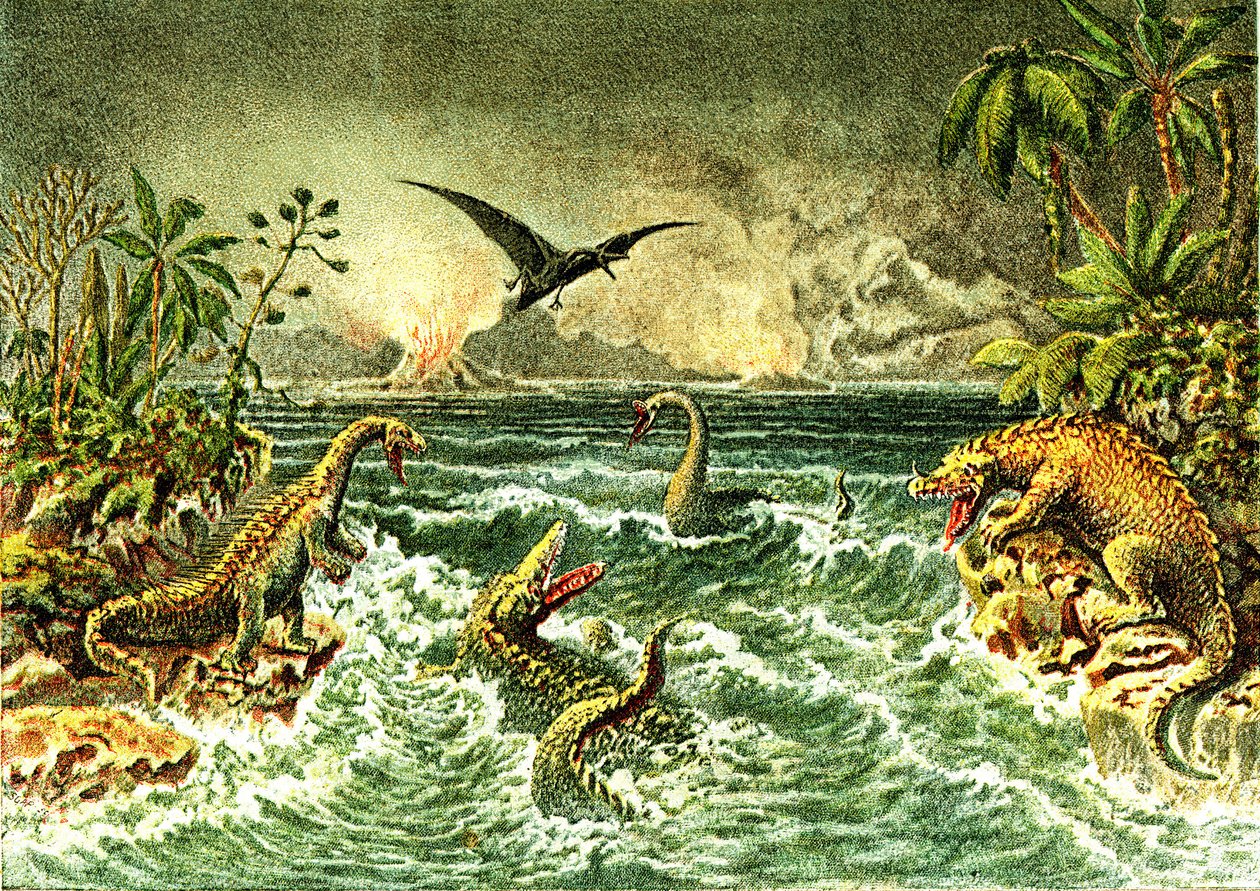 Monde primitif (avec dinosaures) - Période secondaire de la préhistoire - French School