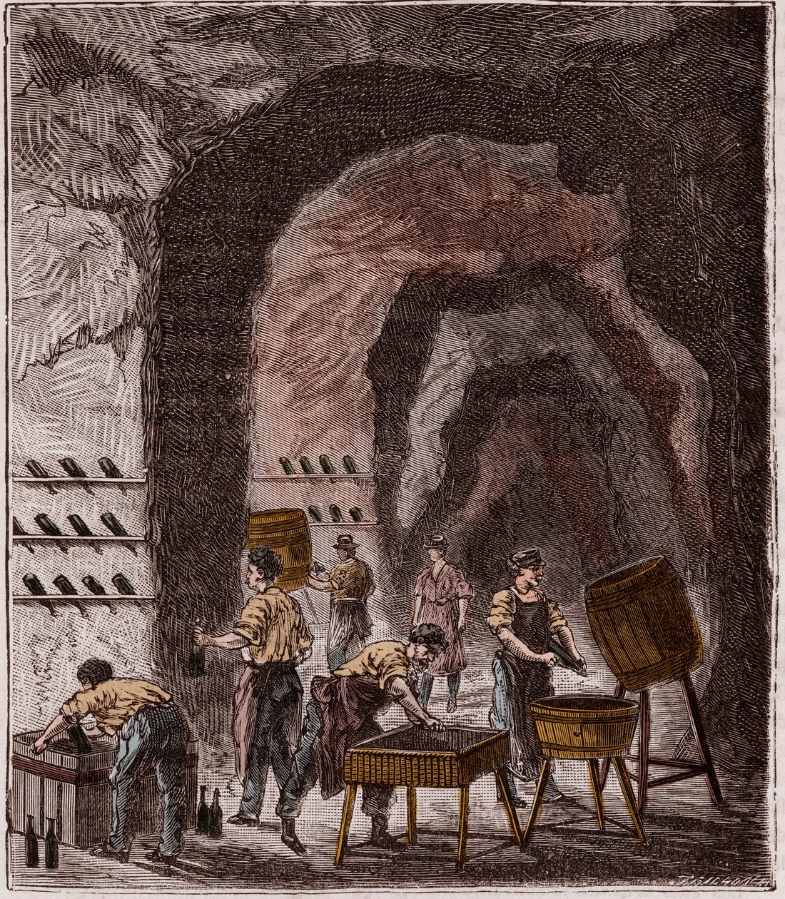 Production de champagne - Fabrication du Champagne - Gravure dans « Sciences mises à la portée de tous - physique et chimie » par Alexis Clerc - Fin 19ème siècle - Collection privée - French School