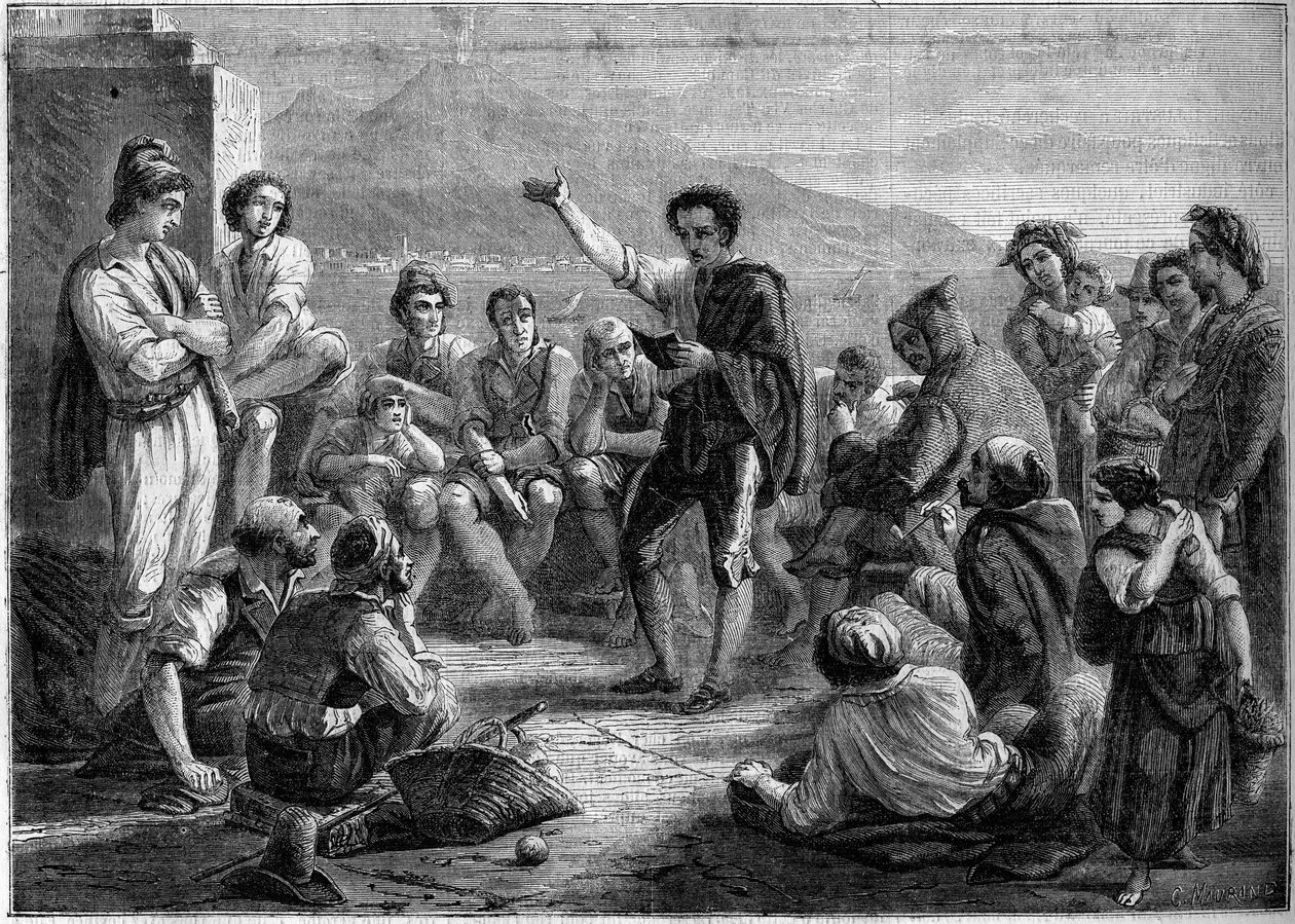 Lecture publique sur la jetée à Naples, Italie - French School