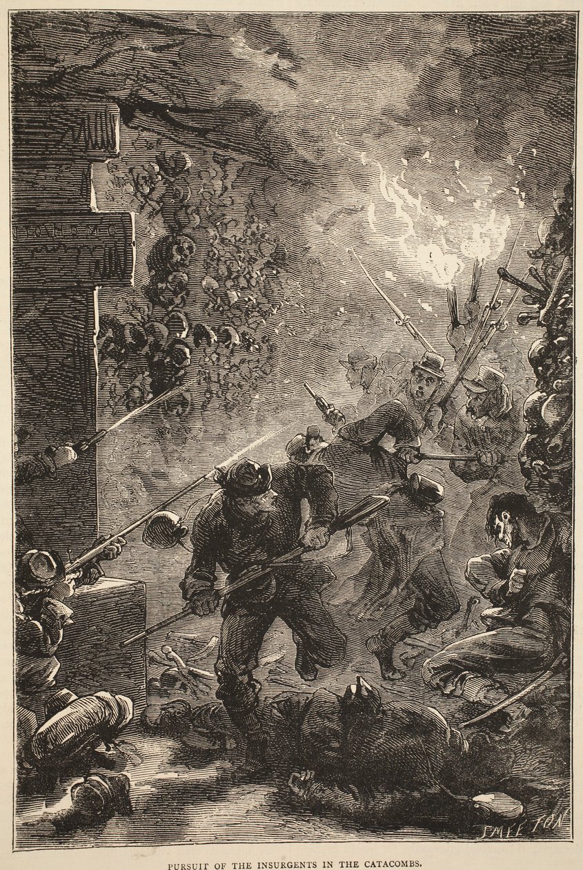 Poursuite des insurgés dans les catacombes, mai 1871, illustration de l
