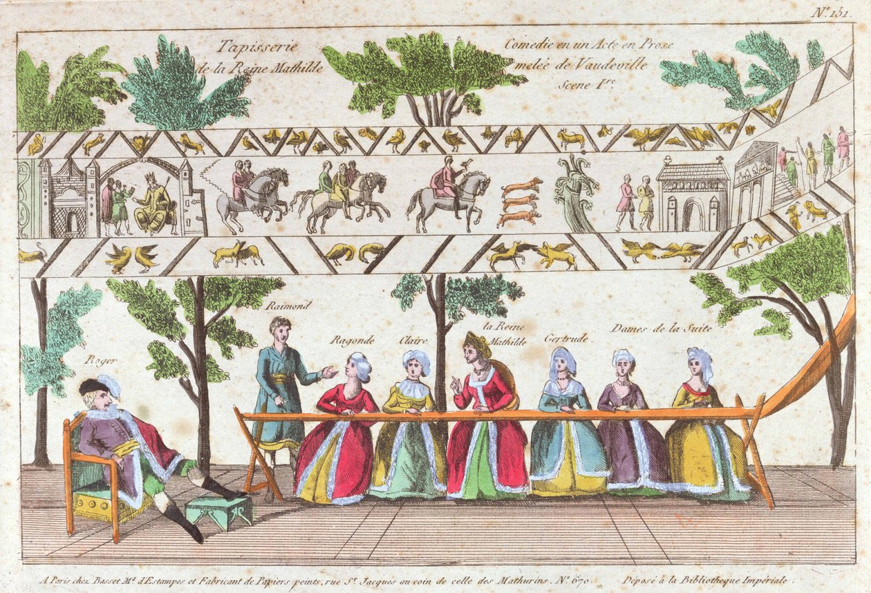 La reine Mathilde et ses servantes tissant la Tapisserie de Bayeux, scène d