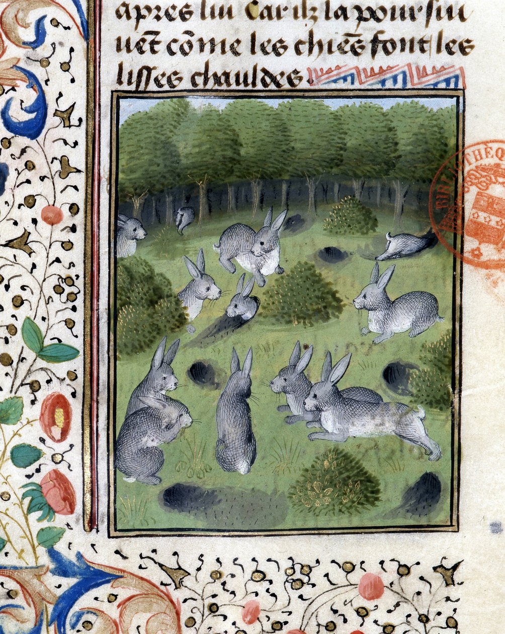 Lapins - dans "Livre de chasse de Gaston Phoebus, Comte de Foix, Seigneur de Béarn" - French School