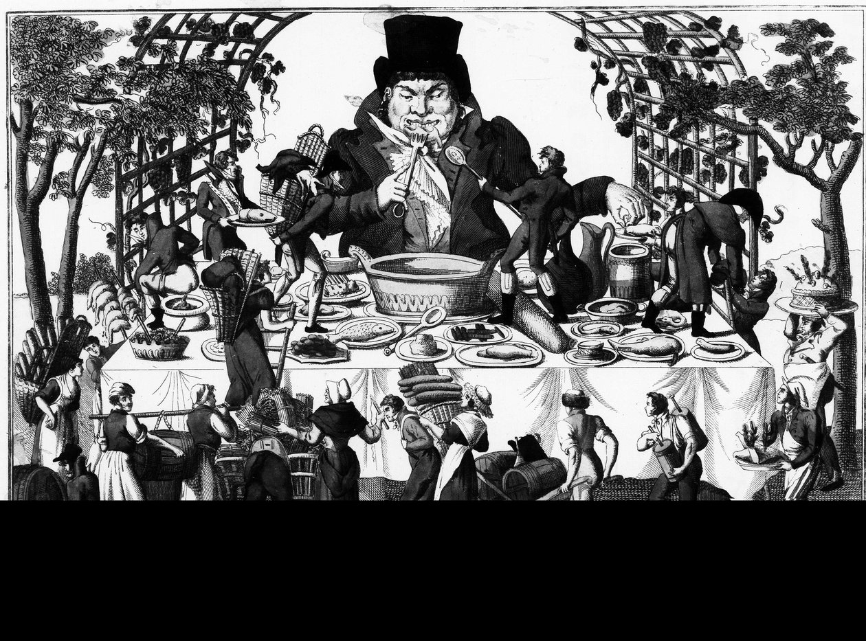 Rabelais : Gargantua avec son grand dais, gravure sur cuivre - French School