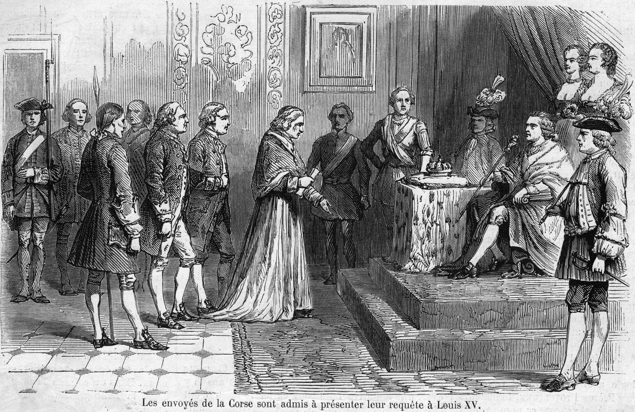 Réception de la députation corse par le roi Louis XV (1710-1774) en 1769. Les envoyés demandent que l