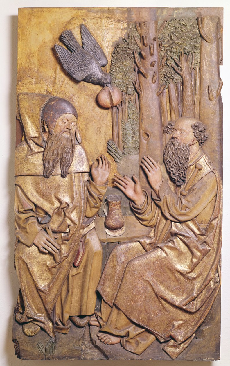 Relief représentant Saint Antoine visitant Saint Paul dans le désert, de la Chapelle de l