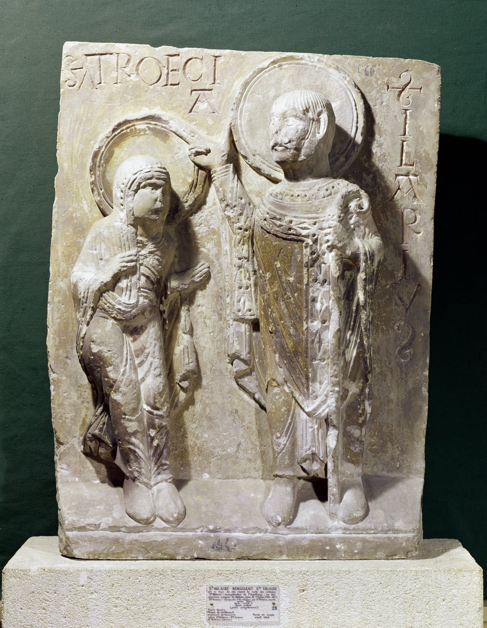 Relief représentant Saint Hilaire de Poitiers bénissant Sainte Triaise, vers 1150 - French School