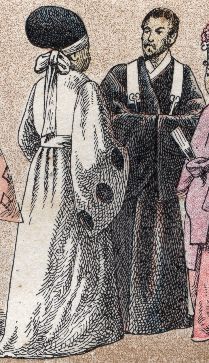 Costumes religieux en Asie : deux prêtres shinto du Japon - Gravure - French School