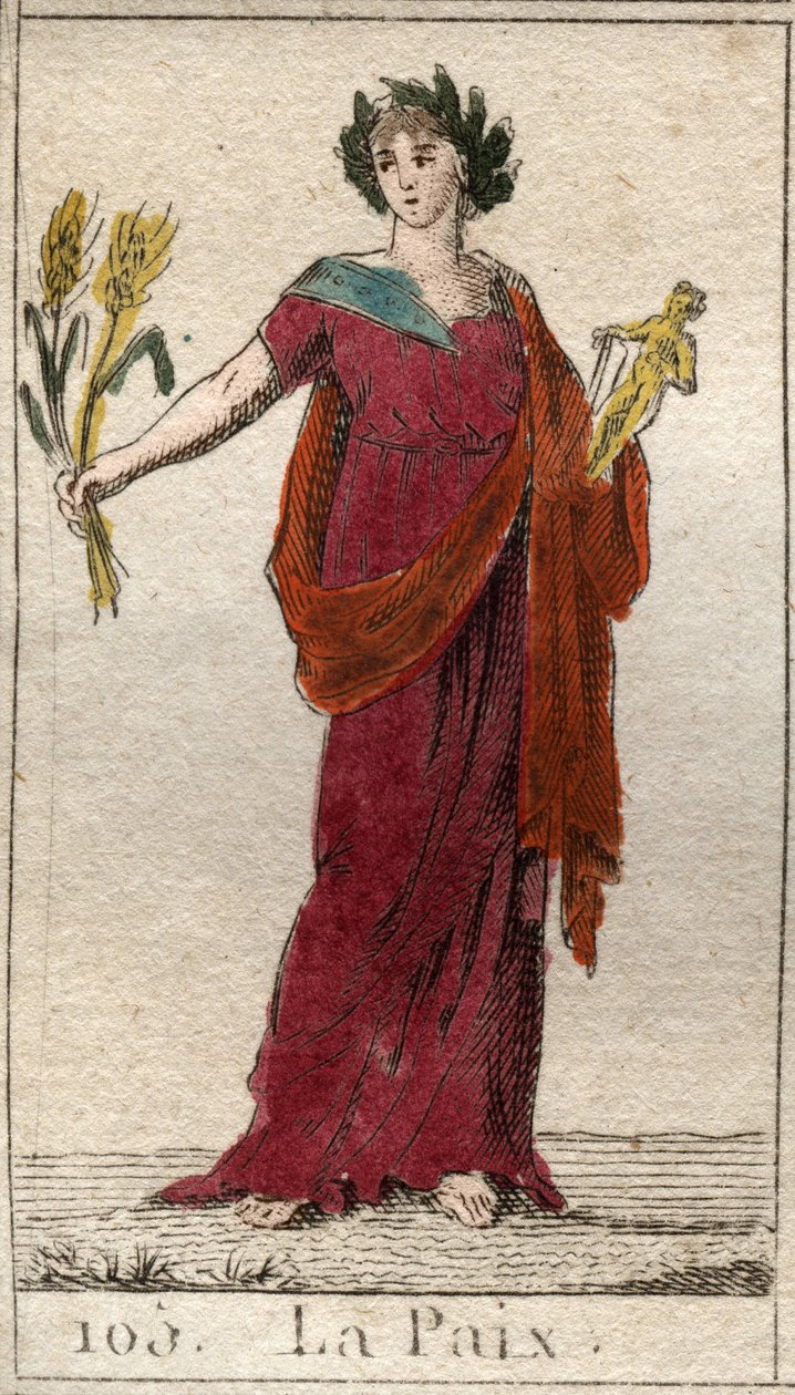 Représentation de la Paix, comme une femme couronnée de lauriers, tenant une gerbe. De « Mythologie de la jeunesse » par Pierre Blanchard 1803. - French School