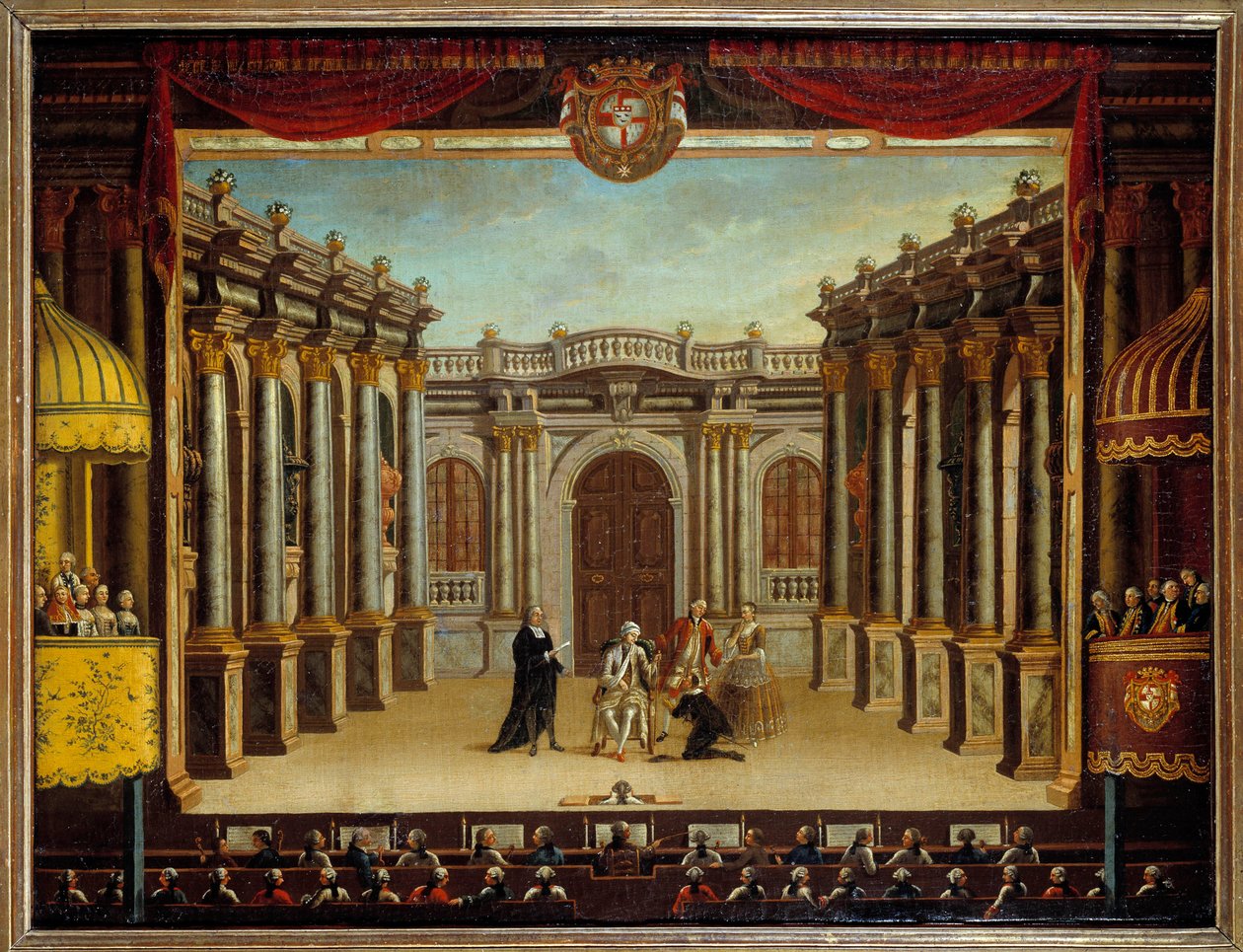 Représentation du "Malade Imaginaire" de Jean Baptiste Poquelin dit Molière (1622-1673) au Théâtre de Minorque, Espagne ; vue de la scène - French School