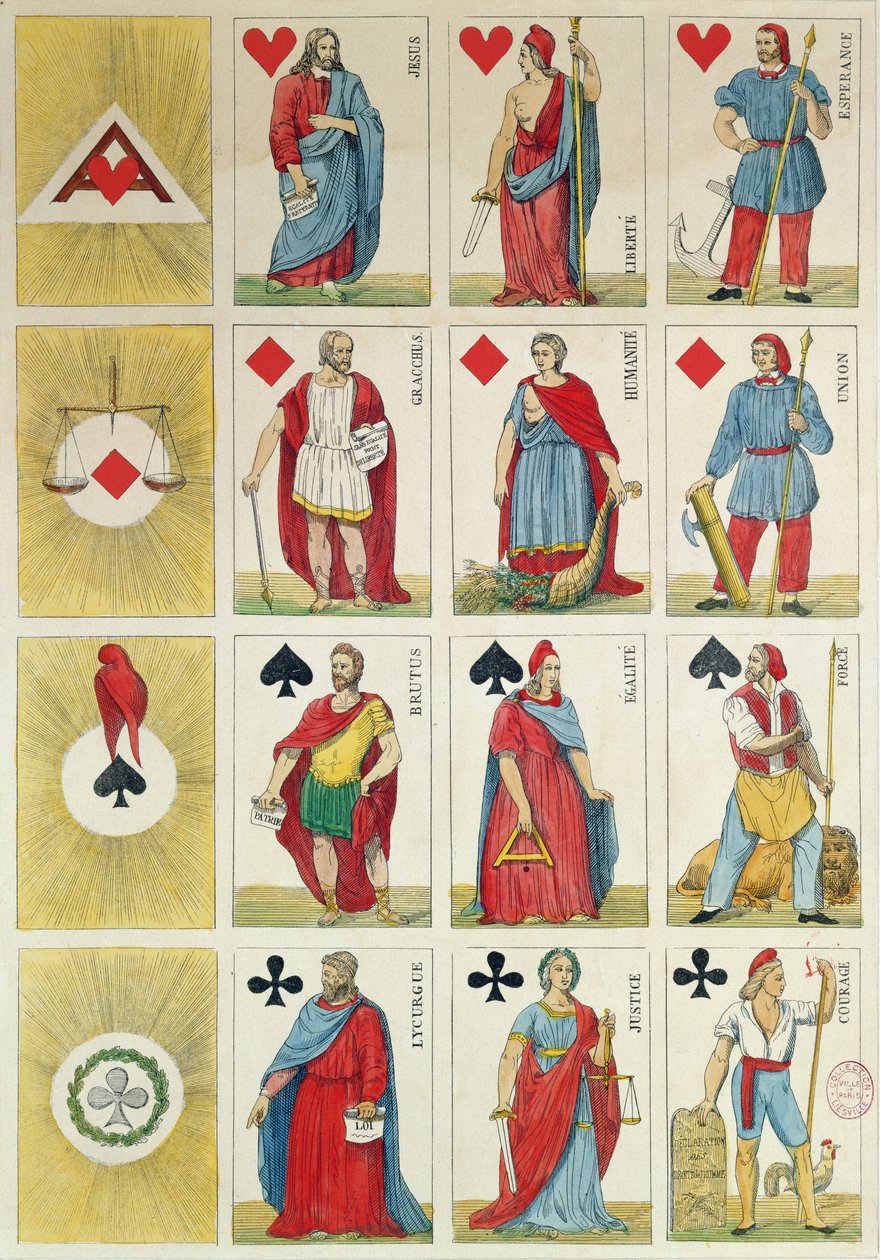 Reproduction de cartes à jouer républicaines datant de la période de la Révolution de 1848 - French School