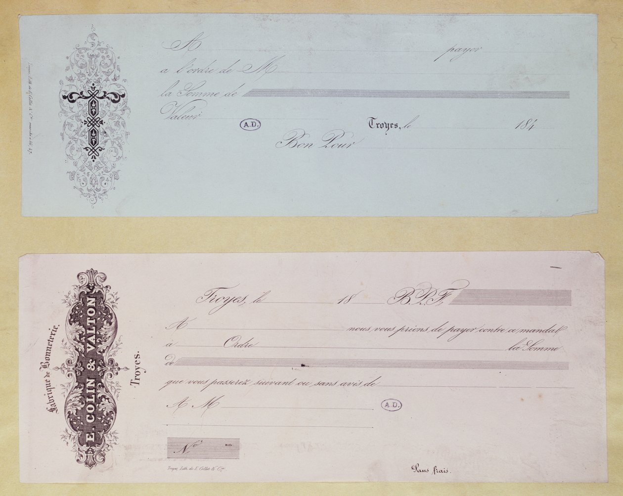 Demandes de paiement, émises à Troyes dans les années 1840 - French School