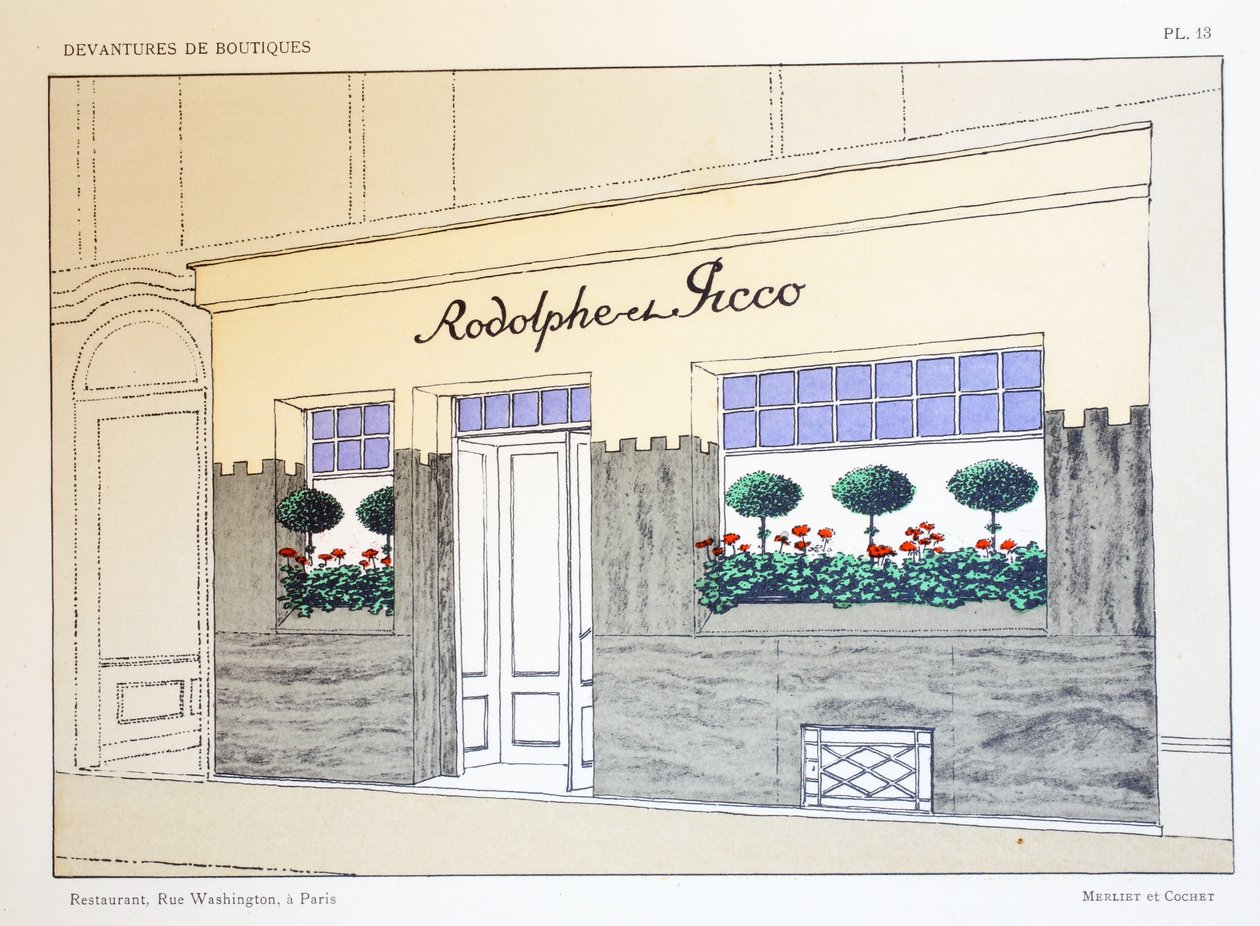 Restaurant, Planche 13, illustration de Devantures de Boutiques par Louis-Pierre Sezille, Paris, 1927 - French School