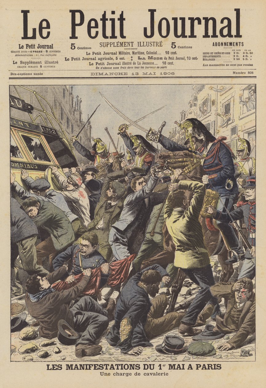 Émeutes à Paris le 1er mai (lithographie couleur) - French School