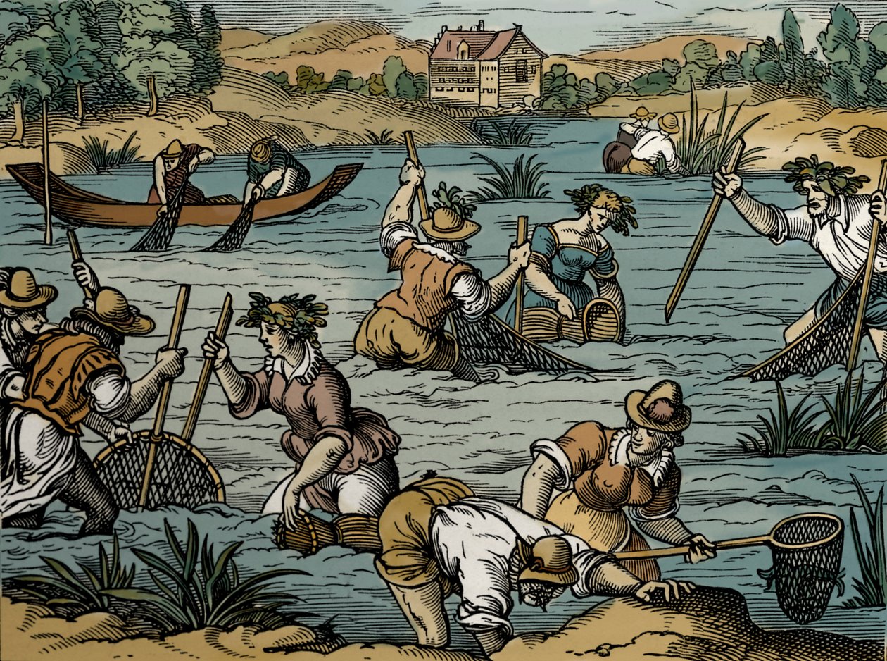 Pêche en rivière, de 1584 - French School