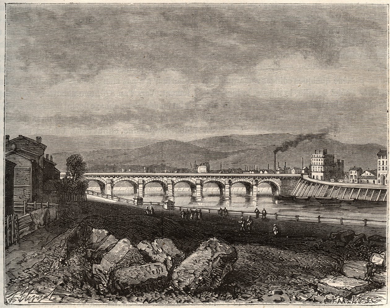 Roanne - Loire, en région Rhône-Alpes - gravure dans « La France illustrée : géographie, histoire, administration statistique » par V.-A. Malte-Brun. 1884 - French School