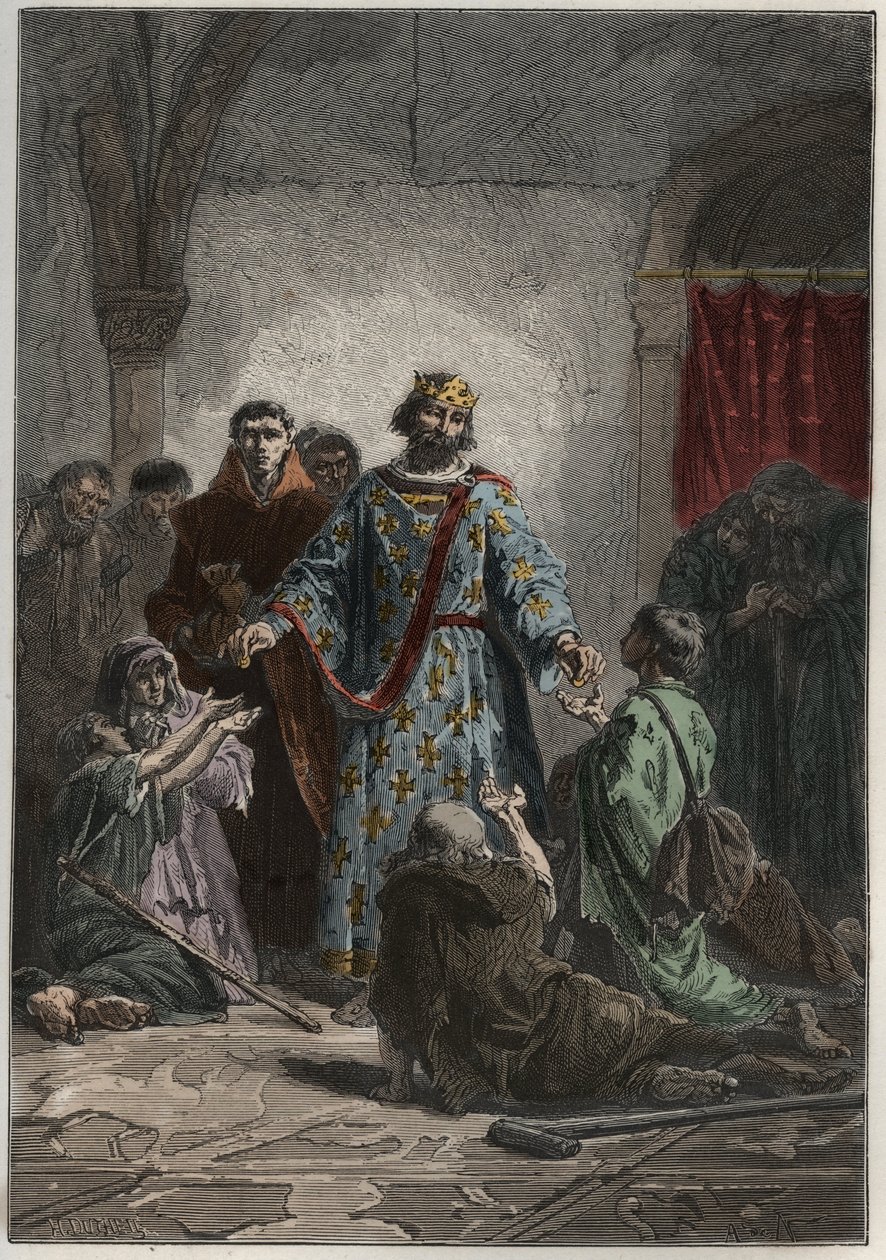 Robert II le Pieux (972-1031), roi capétien de France de 996 à 1031, avait un sentiment bienveillant pour les faibles et les pauvres - gravure de « L