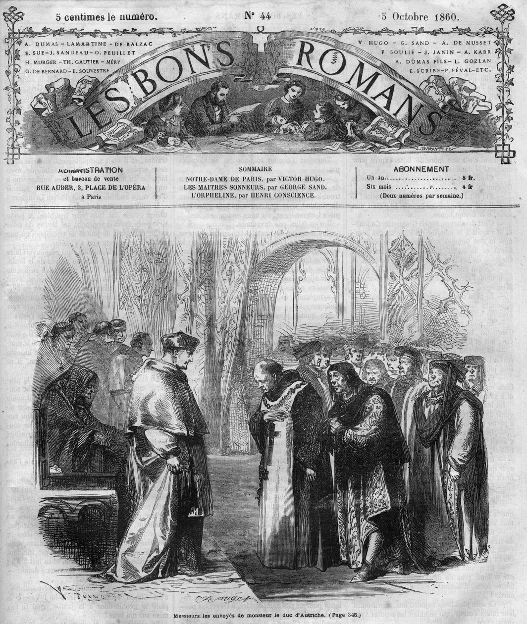 Roman feuilleton : "Notre Dame de Paris" par Victor Hugo (1802-1885). Gravure dans "Les bons romans" - French School