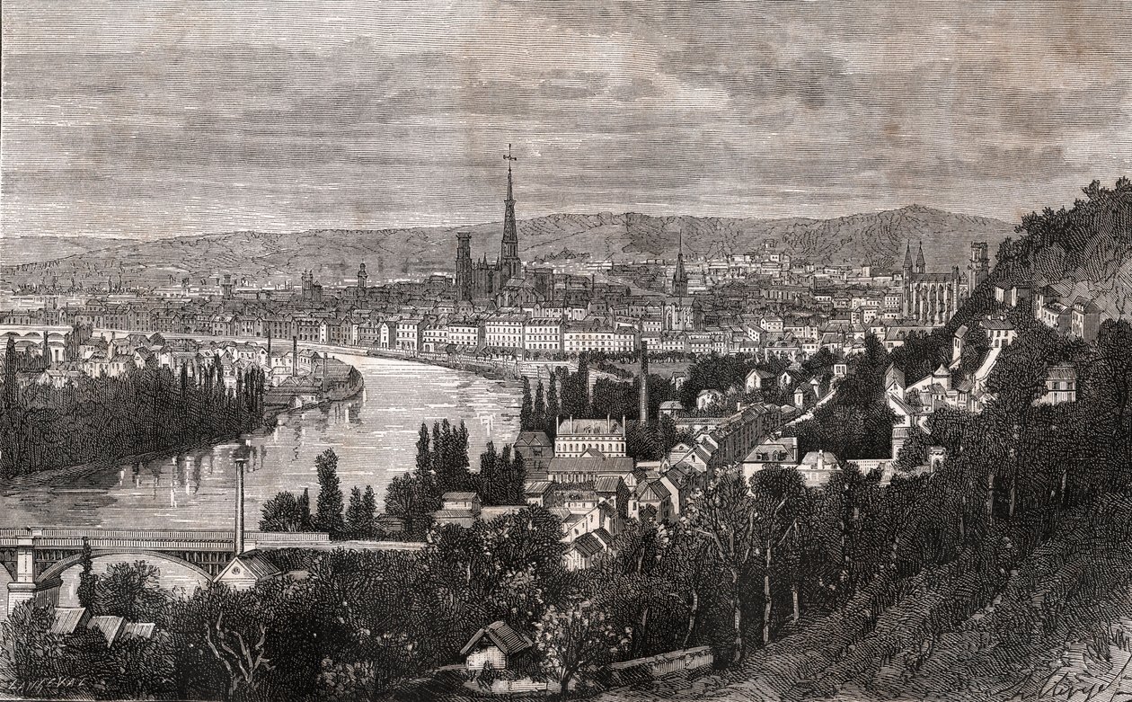 Rouen - Seine-Maritime - gravure dans "La France illustrée : géographie, histoire, administration statistique" par V.A. Malt-Brown. 1884 - French School