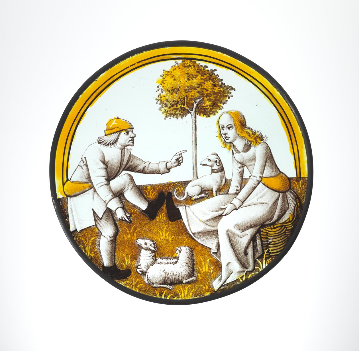 Médaillon avec couple jouant au quintain, c.1500 - French School