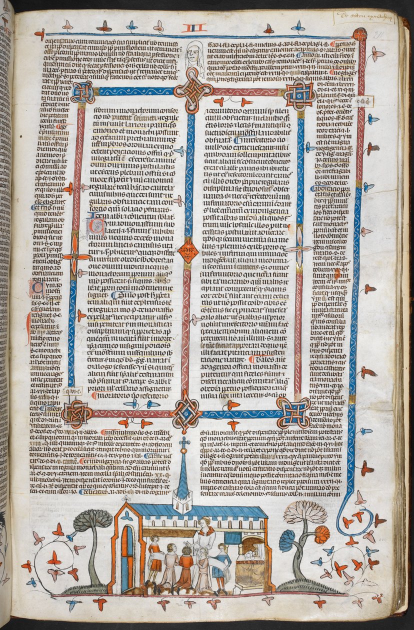 Scène de bas-de-page de communiants à une messe, vers 1300-40 - French School