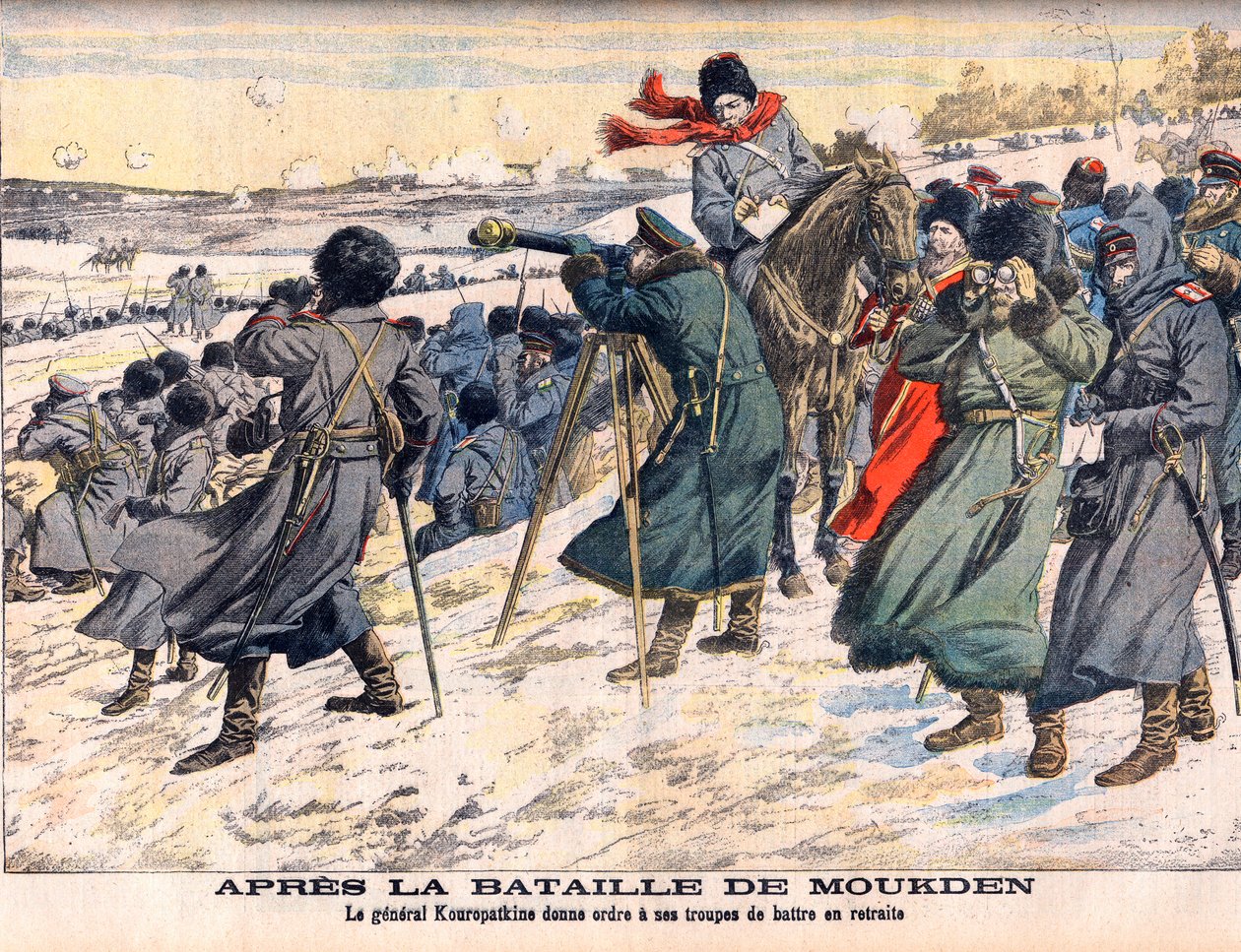 Guerre russo-japonaise - Après la bataille de Moukden Le commandant russe, le général Kouropatkine, ordonnant la retraite de son armée. Guerre russo-japonaise (1904-1905) - Après la bataille de Moukden. Le général Kouropatkine ordonne à ses troupes de batt - French School