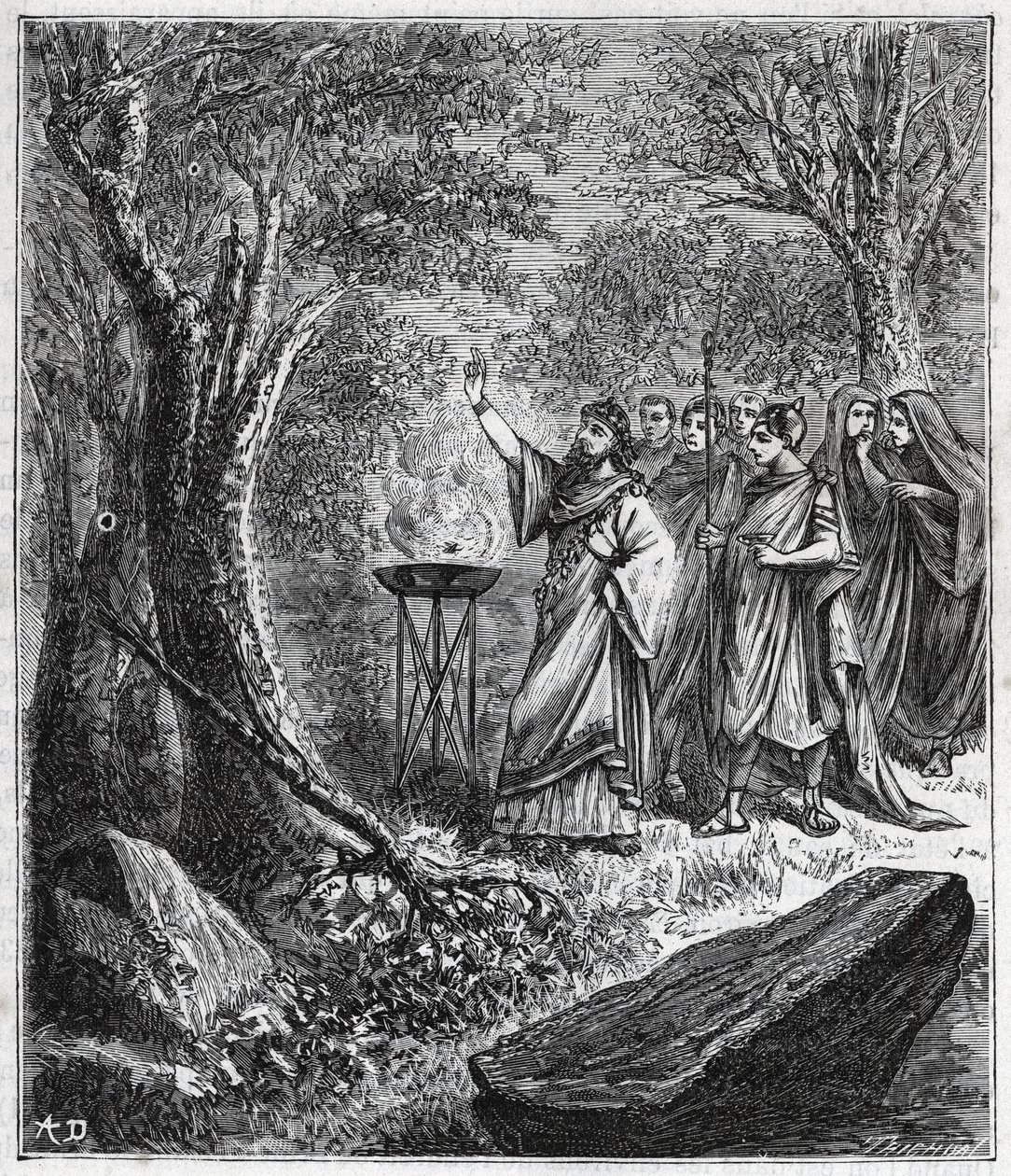STRUFERTARI (fête dans la Rome antique pour purifier les arbres frappés) - Gravure dans "Les sciences à la portée de tous - physique et chimie populaires" par Alexis Clerc - Fin du XIXe siècle. Collection privée. - French School