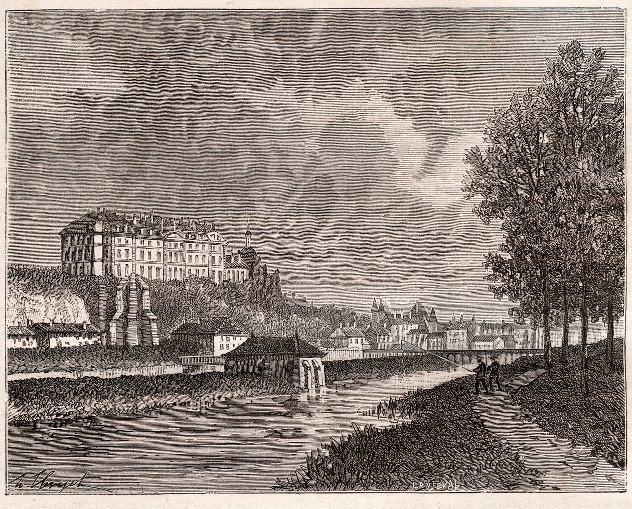 Sablé-sur-Sarthe - gravure dans "La France illustrée: géographie, histoire, administration statistique" par V.A. Malte-Brun. 1884 - French School