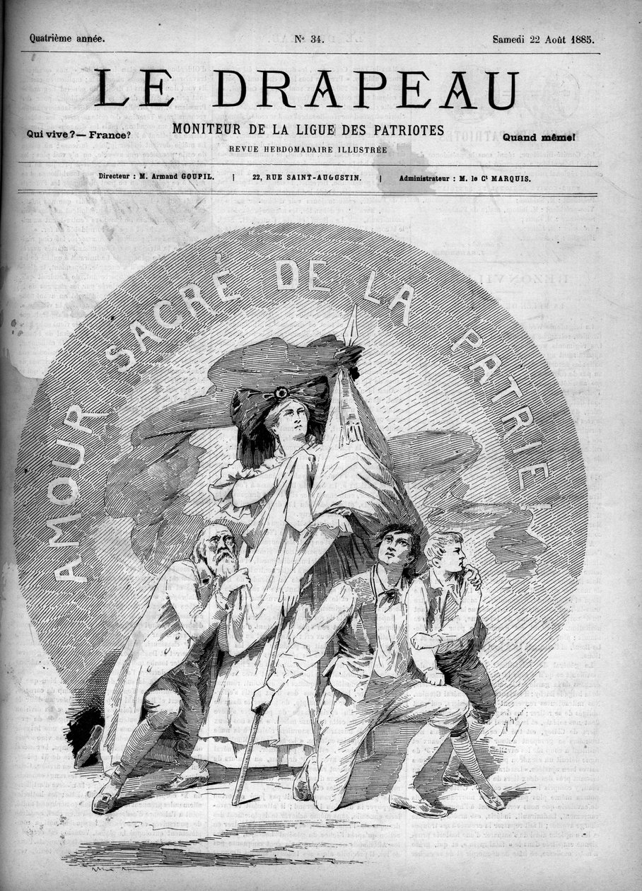 Amour sacré de la patrie - couverture de "Le Drapeau - Moniteur de la Ligue des Patriotes" - 22 août - French School