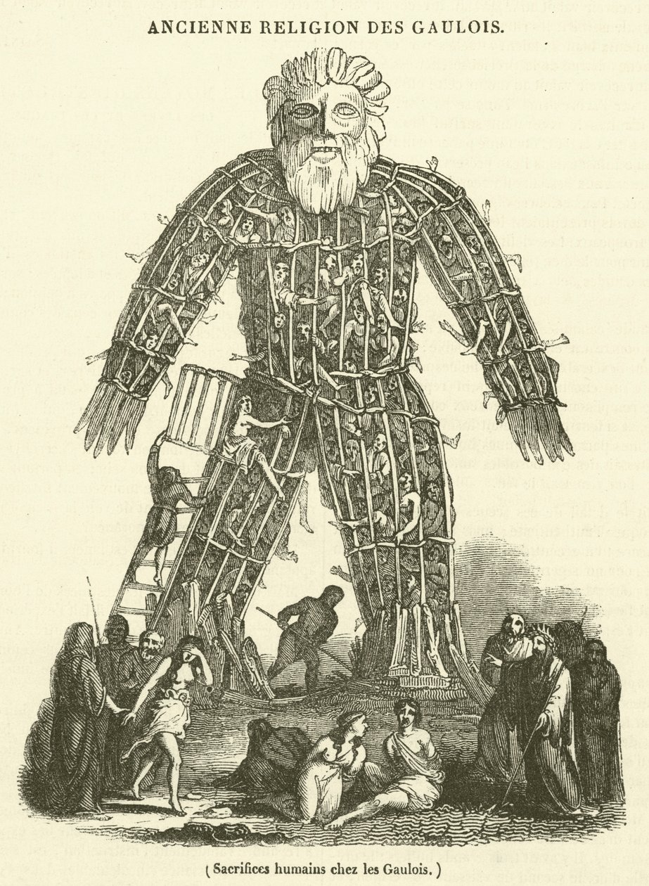 Sacrifices humains chez les Gaulois (engraving) - French School