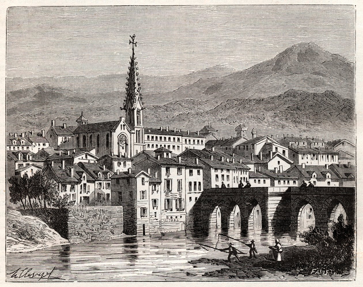 Saint-Antonin-Noble-Val - Languedoc-Roussillon-Midi-Pyrénées - gravure dans "La France illustrée: géographie, histoire, administration statistique" par V.A. Malte-Brun. 1884 - French School
