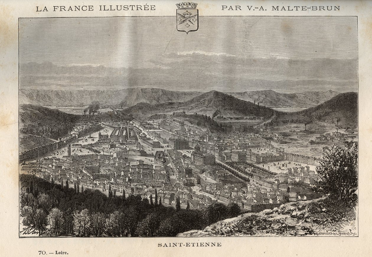 Saint-Étienne - gravure dans "La France illustrée: géographie, histoire, administration statistique" par V.A. Malt-Brown. 1884 - French School