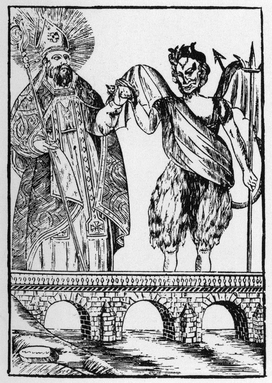Saint Cado (ou Cadoc ou Catuod ou Catoc ou Cazut ou Cadochus) saint légendaire chrétien donne un chat au diable en échange de la construction d