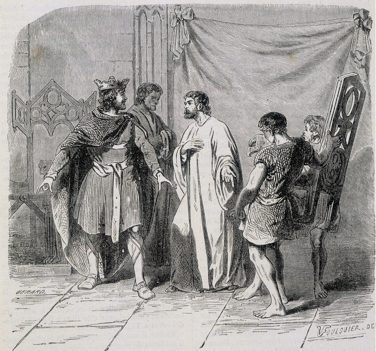 Saint Eloi et Dagobert : Dagobert fut étonné quand Eloi lui présenta le second fauteuil - grav. XIXe siècle - French School