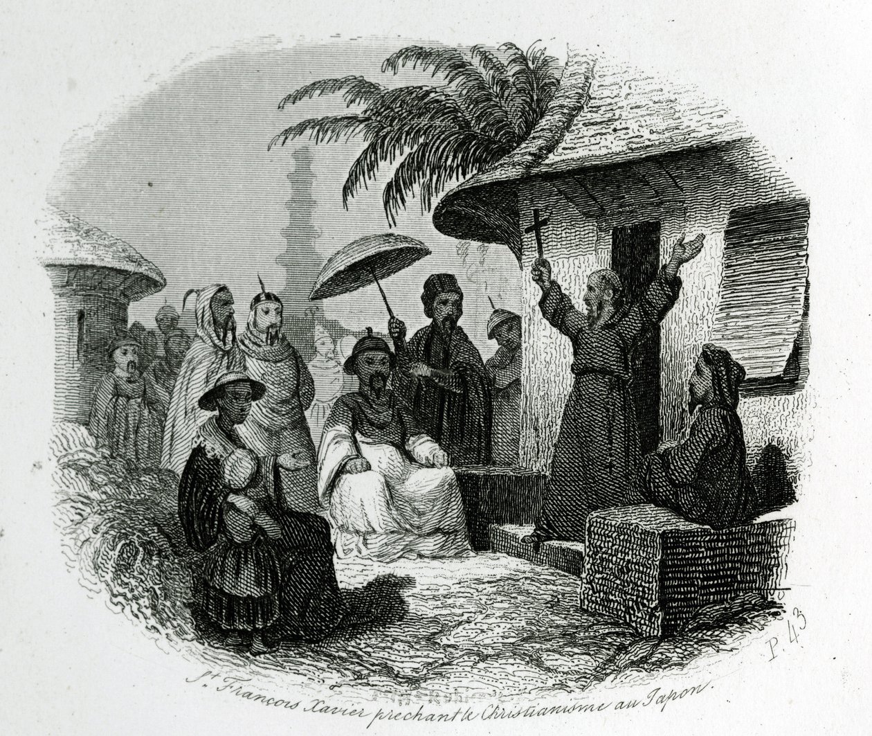 Saint François Xavier prêchant le christianisme au Japon. Gravure pour illustrer Histoire et Description du Japon par le Père de Charlevoix, A.Mame et Compagnie éditeurs, Tours - French School