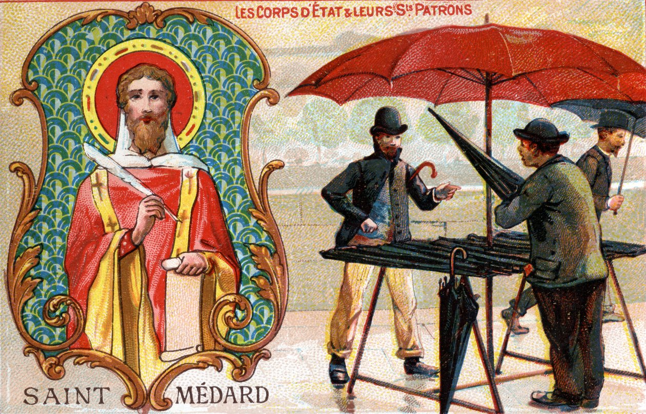 Saint Médard, Saint Patron des Vendeurs de Parapluies, c.1910 - French School