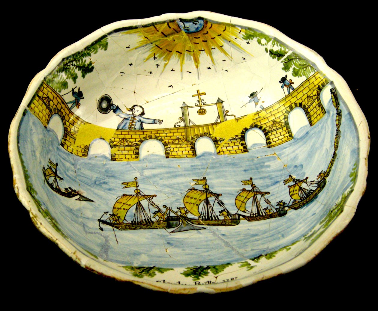 Bol à salade représentant un pont sur la Loire - French School