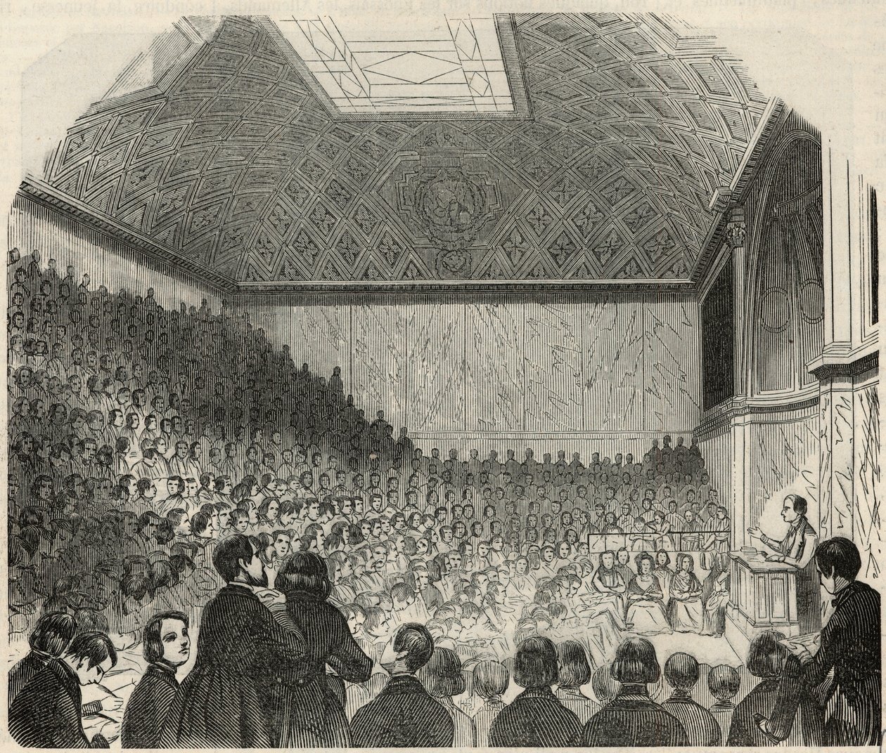 Salle des cours au Collège de France à Paris au XIXe siècle - Gravure dans « Tableau-de-Paris » par Edmond Texier 1852 - French School