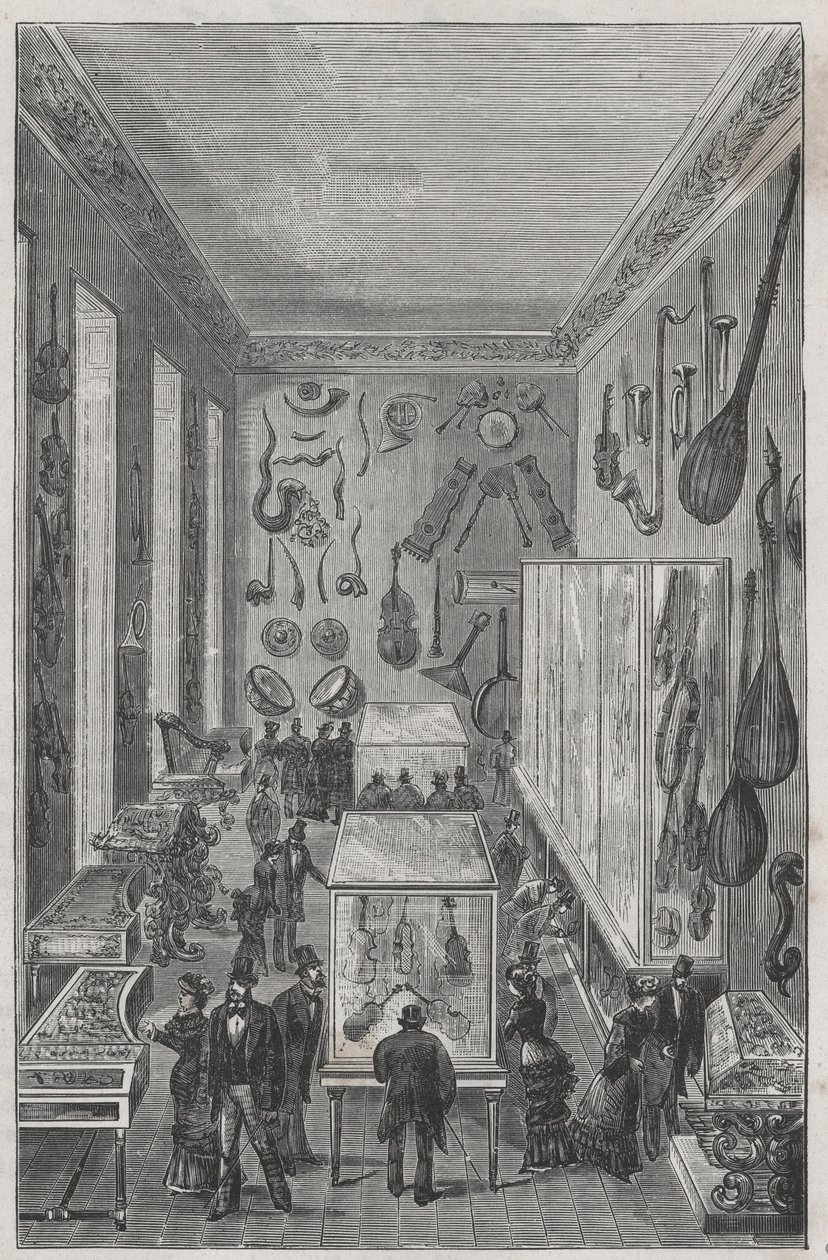 Salle du musée du conservatoire national de musique de Paris - Gravure dans « Sciences à la portée de tous - physique et chimie populaires » par Alexis Clerc - Fin XIXe siècle - Collection privée - French School