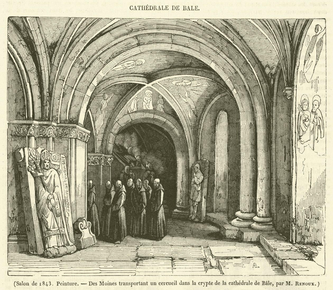Salon de 1843, Peinture, Des Moines transportant un cercueil dans la crypte de la cathedrale de Bale (engraving) - French School