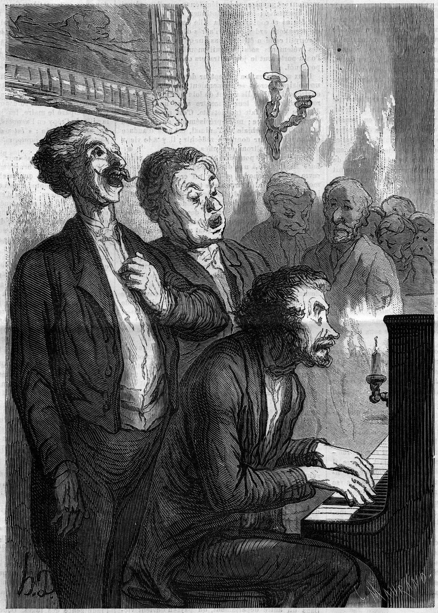 Chanteurs de salon. Caricature par Honoré Daumier (1808-1879). Gravure dans « Le Monde Illustré » n°290 du 1er novembre 1862 - French School
