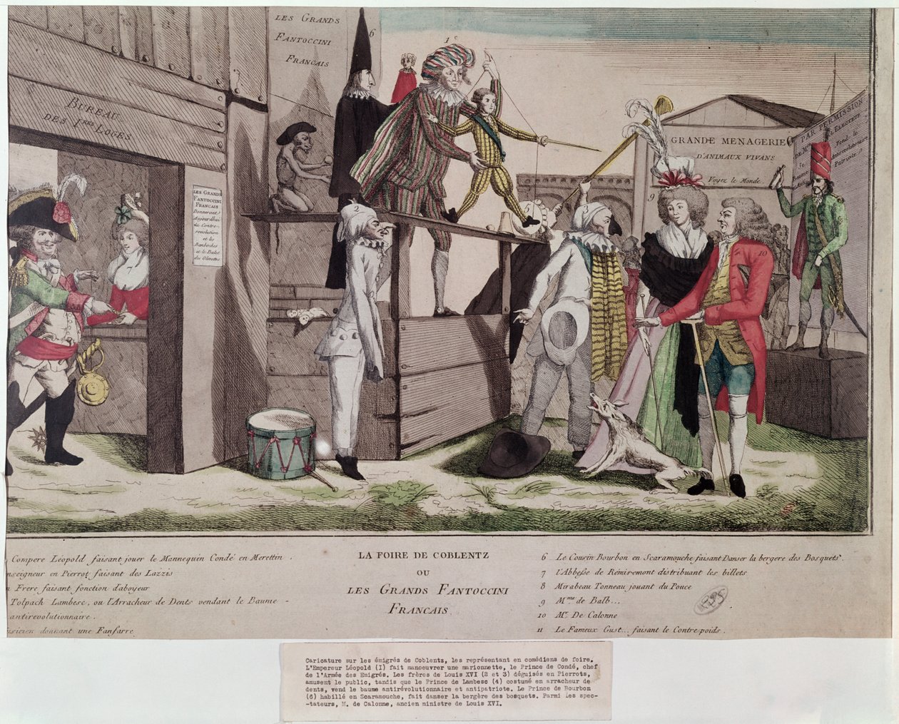 Caricature satirique des émigrés français à Coblence et la Déclaration de Pillnitz, 1791 - French School