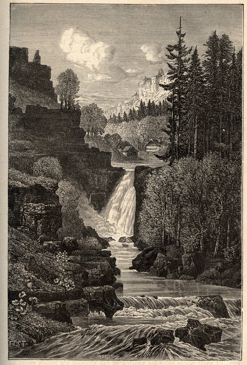 Saut du Doubs (chute cascade) Franche-Comté - gravure dans "PATRIE" - DESCRIPTION PICTURESQUE DE LA FRANCE EN 6 VOLUMES PAR LUCIEN HUARD - fin du 19ème siècle - French School