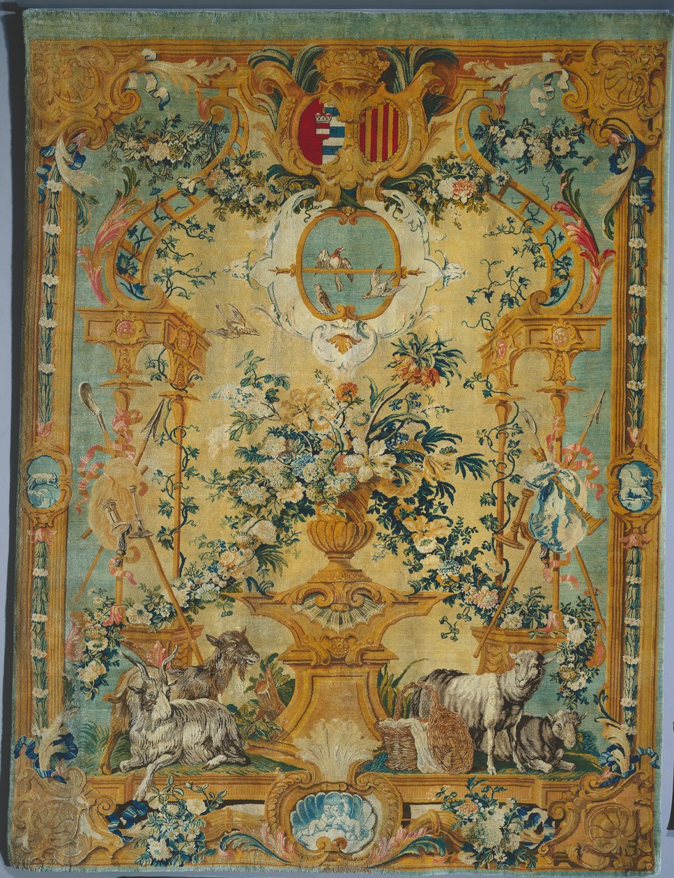 Panneau de Savonnerie : Printemps avec armoiries, manufacture Savonnerie, France, avant 1717 - French School